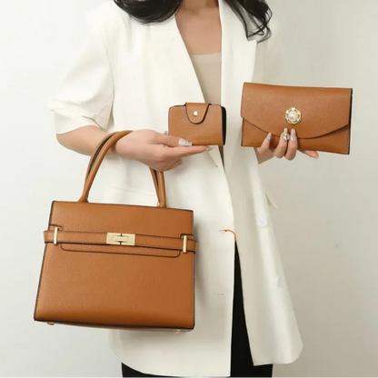 Polly | Stylish Retro Leather 3-Piece Leather Bag Set