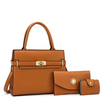Polly | Stylish Retro Leather 3-Piece Leather Bag Set